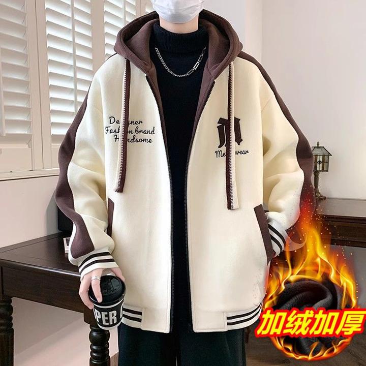 大码300斤棒球服潮流外套男士冬休闲连帽上衣青少年学生加厚夹克