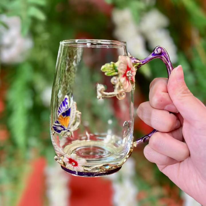 紫色掐丝珐琅彩花茶杯咖啡杯早餐杯礼物礼品