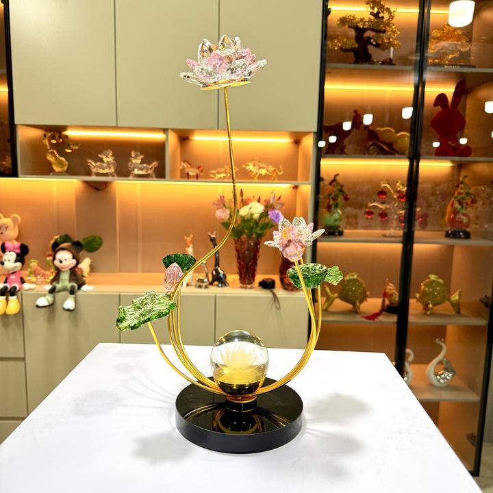 【荷塘月色】K9水晶荷花莲花家居客厅电视柜书房酒柜高档轻奢装饰品