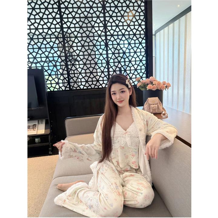 【绒绒千金】法式甜美海岛绒秋冬睡衣女舒适保暖可外穿家居服套装女