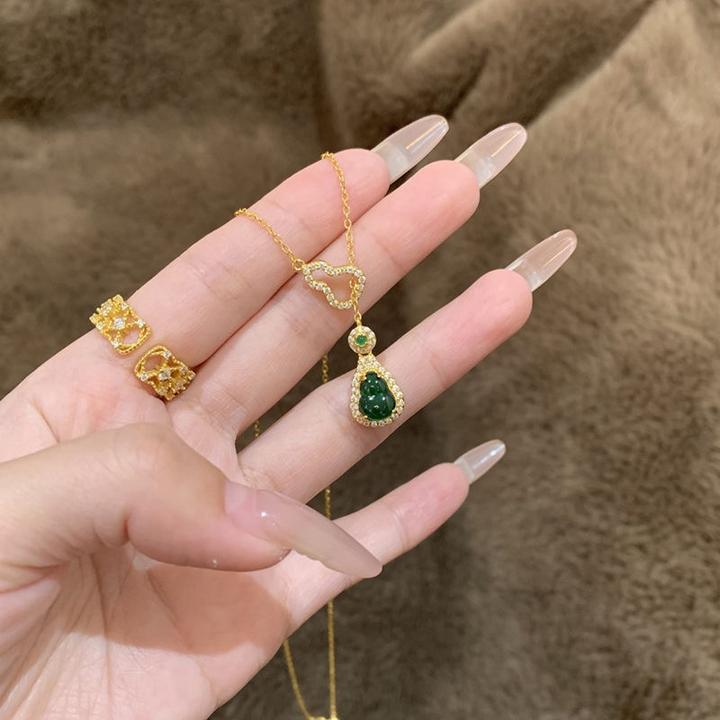 铜合金项链 （不易掉色）新中式葫芦镶钻项链女气质轻奢小众锁骨链