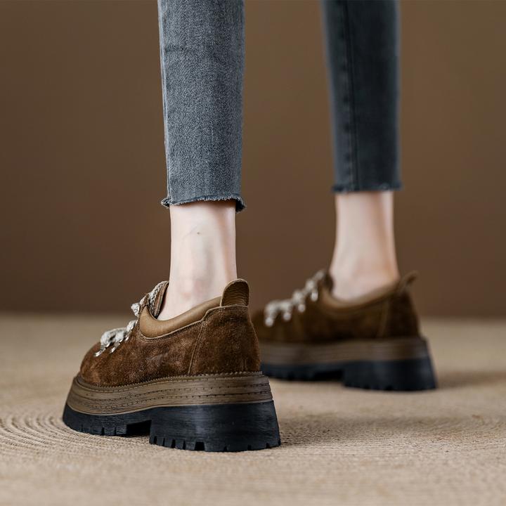 休闲圆头休闲皮鞋皮鞋系带复古粗跟英伦风厚底德比鞋