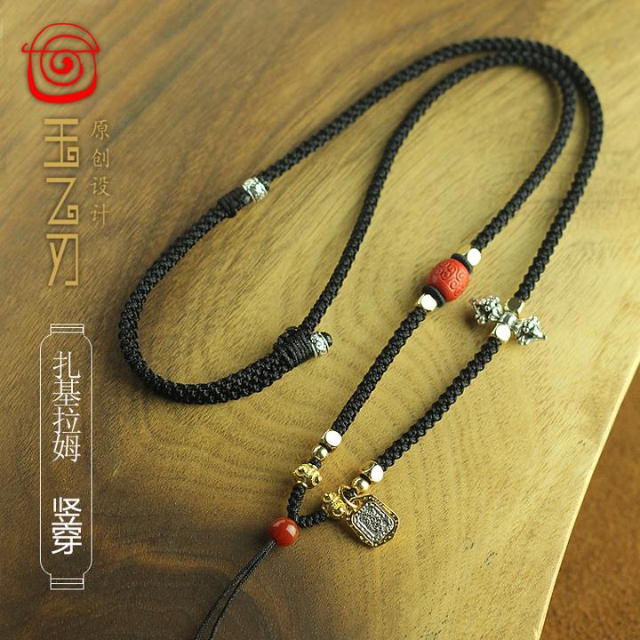 铜合金布艺项链 西藏珠横穿竖穿挂绳锁骨项链纯手工扎基拉姆挂绳