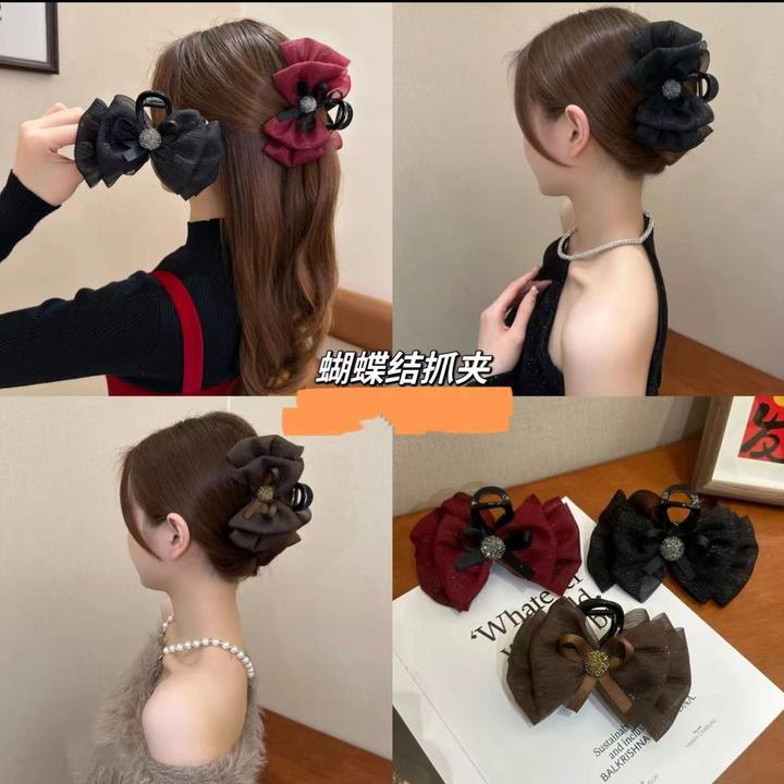 媛选秋冬新款气质百搭蝴蝶结泡泡夹浪漫温柔原创设计款抓夹8cm