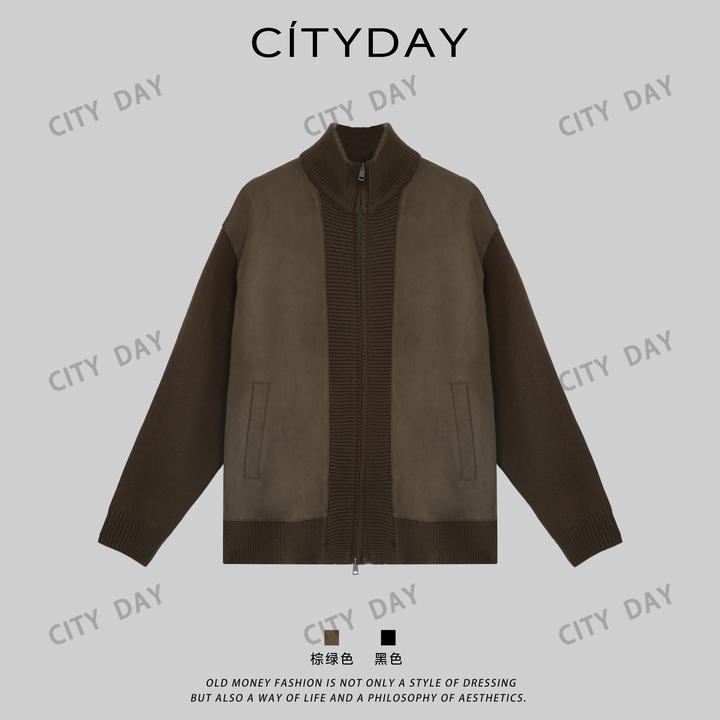 CityDay【楠哥】焦糖玛奇朵·仿麂皮绒感毛织拼色夹克外套 8597