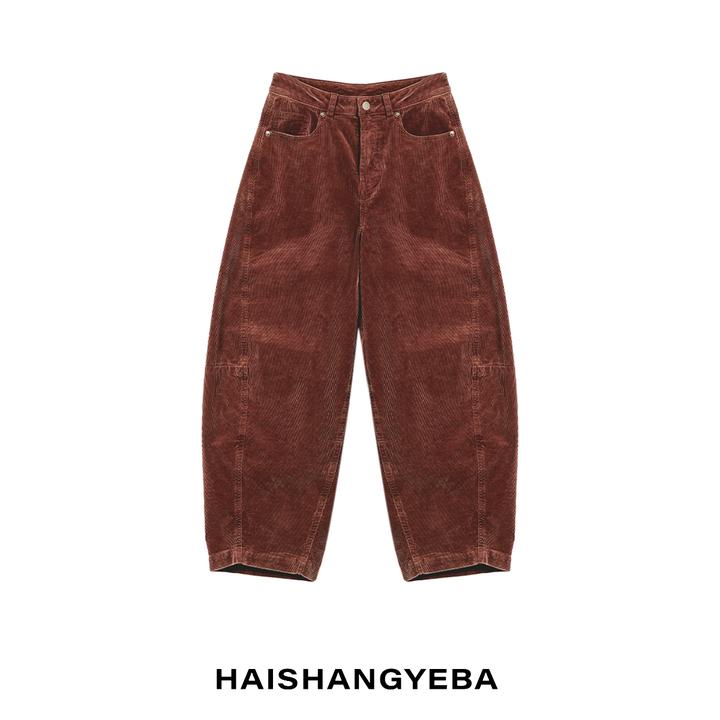 【海上叶爸】新款2025秋冬百搭棉中高腰宽松厚款弯刀灯芯绒裤