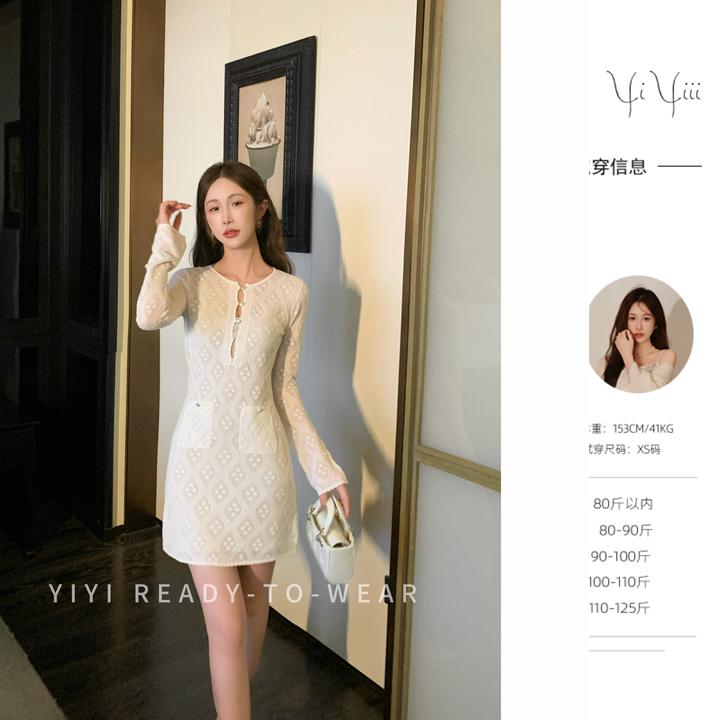 【Crush美神裙】<YiYiii>小个子镂空针织连衣裙圆领时尚A字裙子