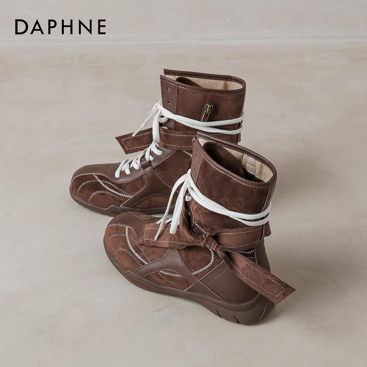 达芙妮加绒拳击靴女2025新款秋冬内增高德训雪地短靴美拉德马丁靴