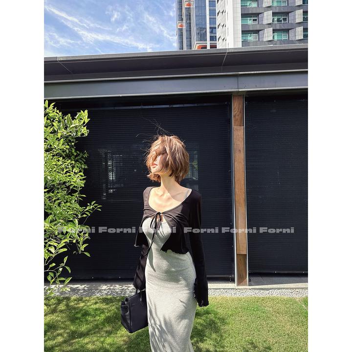 FORNI 下午茶套装 极简系列糯糯天丝针织吊带裙系带开衫套装