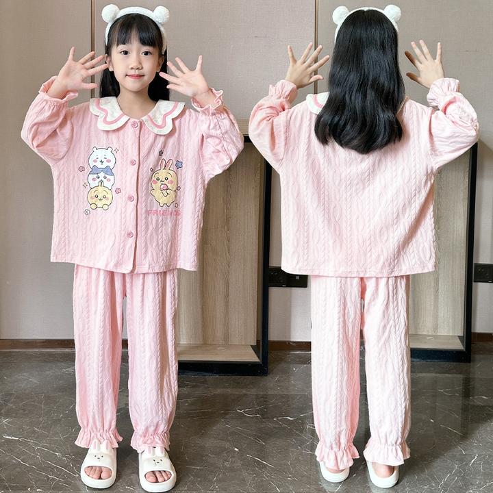 春秋新款儿童睡衣女童纯棉长袖套装大童女孩6-12岁公主家居服外穿