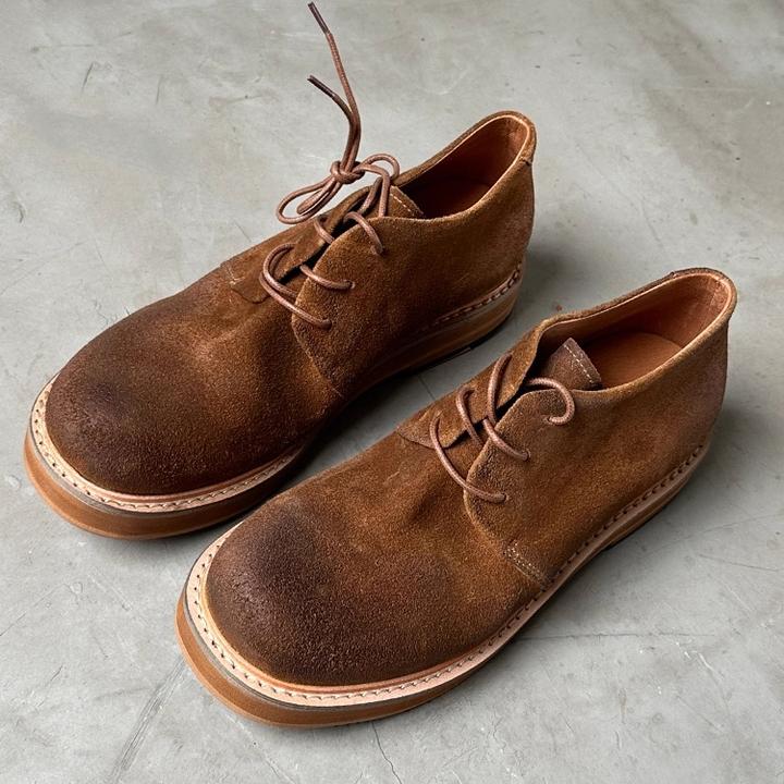 新款复古翻毛皮真皮日系厚底中帮棕色工装鞋头层牛皮手工擦色男鞋