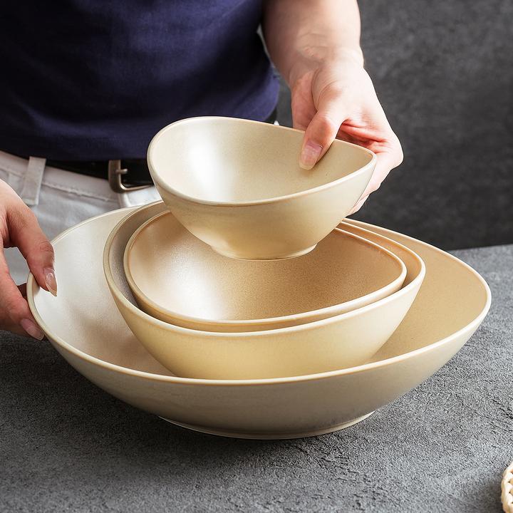 德化餐具2025年新款高级感简约风精致漂亮的窑变黄家用的陶瓷盘子