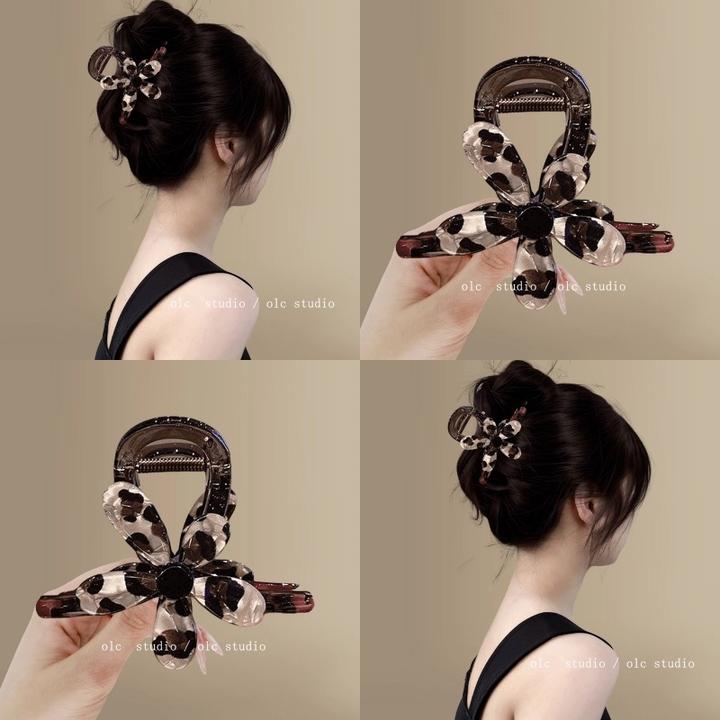 豹纹花朵抓夹高端树脂太阳花发夹后脑勺盘发鲨鱼夹半扎发夹子头饰