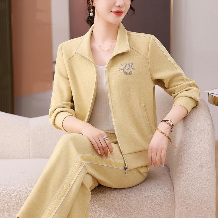 时尚开衫拉链翻领运动套装女2025春秋新款洋气减龄休闲宽松两件套