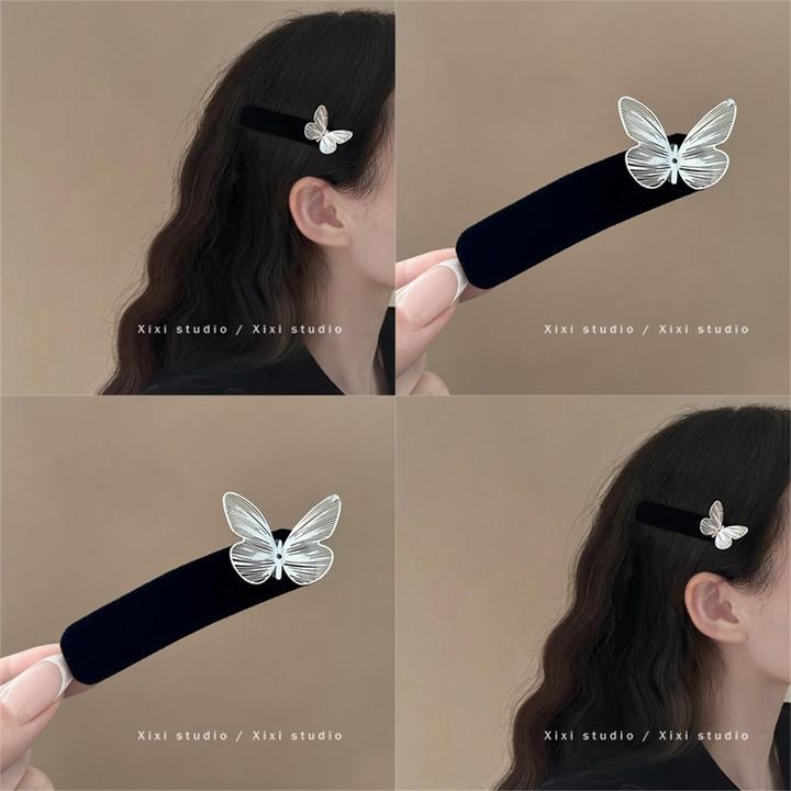 蝶翼流光！银色蝴蝶丝绒发夹！简约气质边夹高级感碎发夹女新款