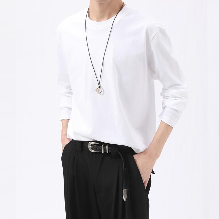 Voguo Relay纯棉230g长袖圆领T恤纯色内搭打底白色体恤男女同款