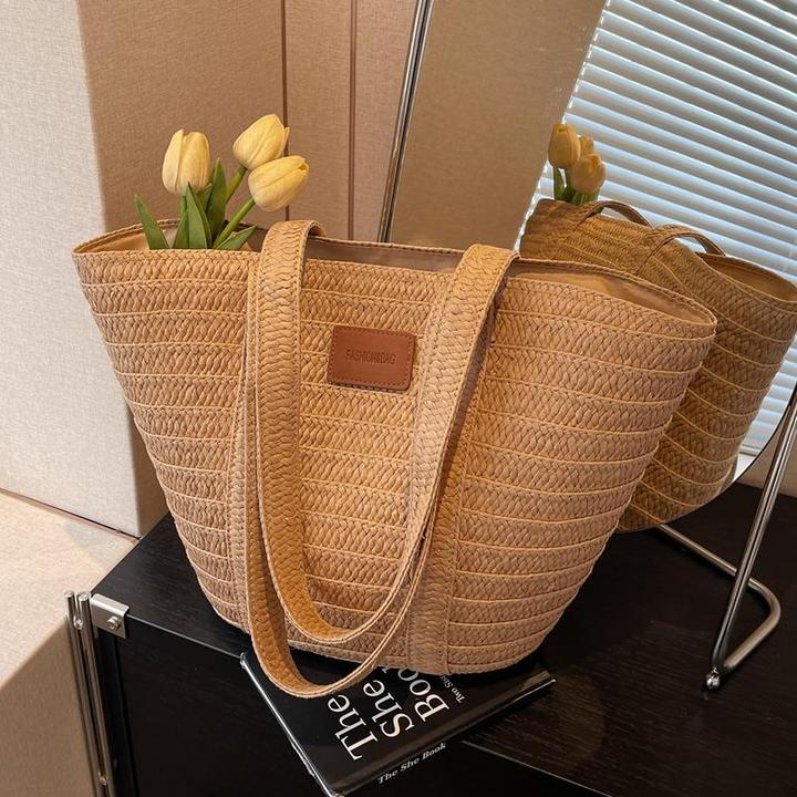 海边沙滩草编包女夏季休闲度假风单肩包编织大容量通勤托特水桶包