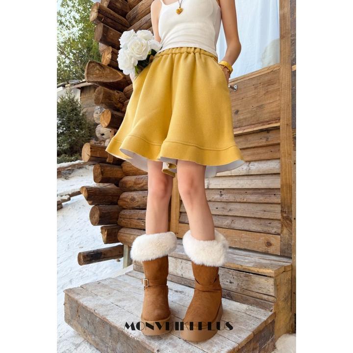 MoNvKiKiPlus2「雪舞」大码微胖荷叶边加厚阔腿短裤#B685