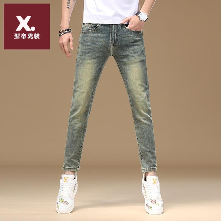 男士牛仔裤怀旧复古2025秋季新款修身小脚弹力裤欧货潮流9分裤男