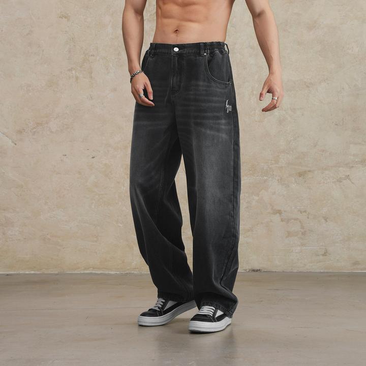 鹿家门秋冬新款巴恩风原牛男直筒休闲百搭复古大码高街宽松牛仔裤