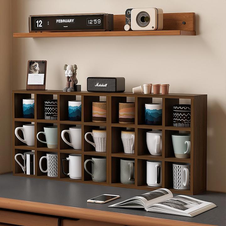 【可上墙】木质马克杯置物架多格茶杯收纳架餐桌餐边柜桌面置物架