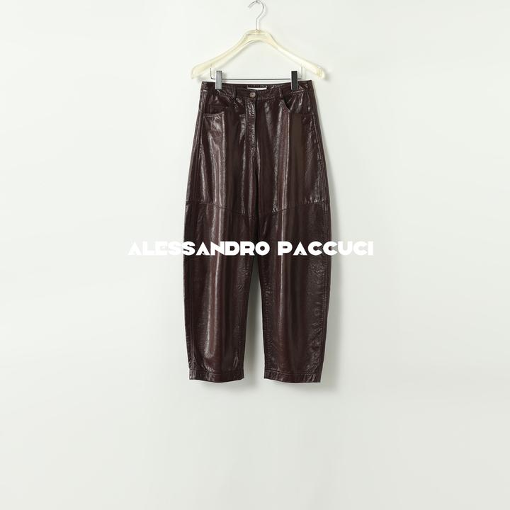 AP洛哥43005PK【仿古艺术】羊皮两色复古光滑油蜡皮裤2024秋