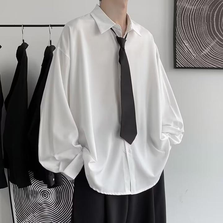 高级感衬衫男长袖宽松春秋季休闲内搭衬衣ins潮流韩版垂感上衣服