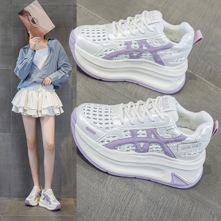 【8CM】2025镂空夏季法式设计编织运动凉鞋女外穿百搭鞋厚底阿甘鞋