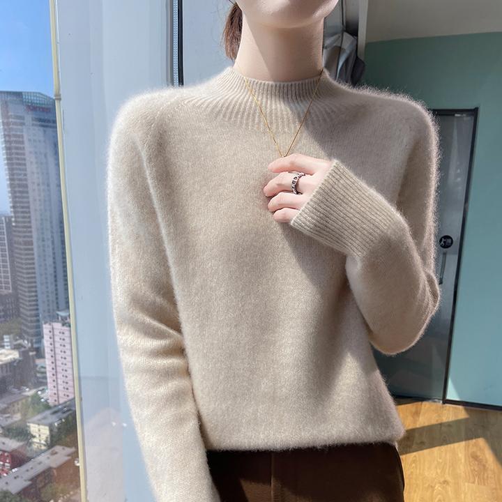 新款冬季纯色羊绒衫在山羊绒加厚针织羊毛衫女士百搭半高领打底衫