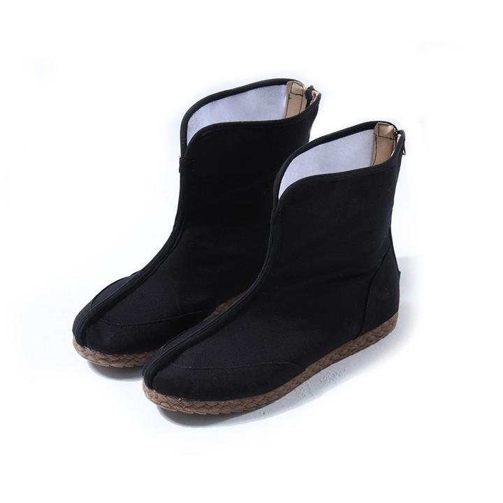 秋冬季中国风加绒保暖棉鞋男式中筒汉服鞋复古民族风禅修居士棉靴