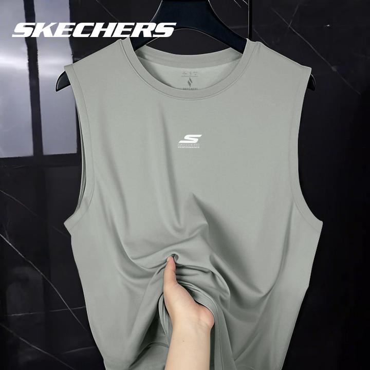 斯凯奇冰丝背心男2025夏季速干透气宽松坎肩运动健身无袖跑步T恤