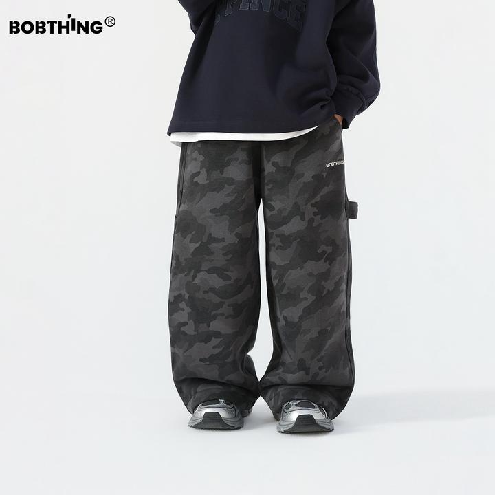 男童冬季一体绒迷彩裤针织棉休闲裤儿童长裤加厚直筒裤童装裤子潮