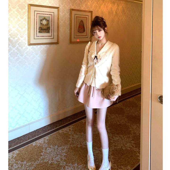 韩系甜美少女2025春季新款气质针织小众海军领上衣女搭配高腰短裙
