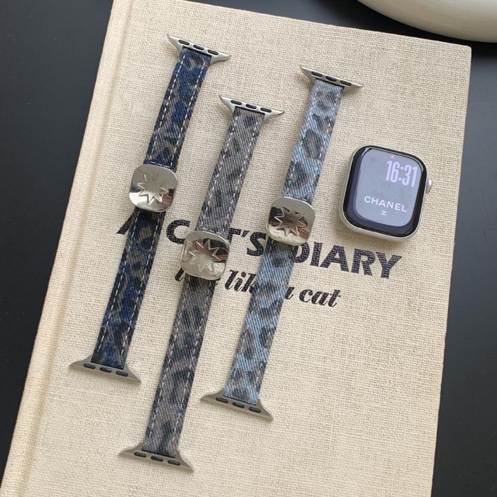 适用苹果iwatchS11手表SE女细款星芒豹纹牛仔S8皮质S9磁吸S10表带