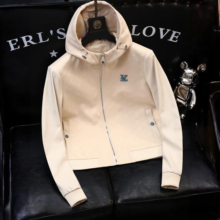 巴韦那奇高端潮流PU皮拼接皮衣外套春秋男士新款痞帅修身连帽夹克