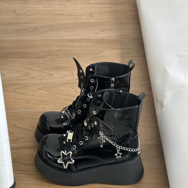 甜酷松糕厚底增高马丁靴女覆古百搭高跟朋克亚文化y2k日系jk短靴