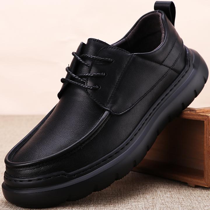 ICCLEK休闲皮鞋男商务百搭软底软皮通勤男鞋系带舒适防滑爸爸鞋