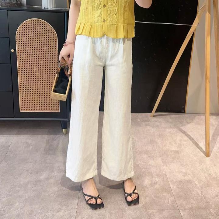 【欧加恋恋】高端白色100亚麻阔腿直筒裤薄款垂感休闲夏 YC25052012