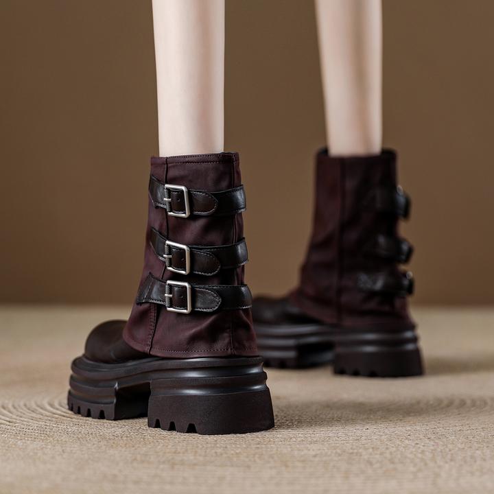 真皮美拉德短靴女2025秋季新款复古马丁靴小个子增高厚底机车靴子