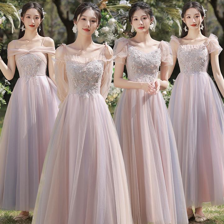 粉色伴娘服2025年新款夏季仙气姐妹团晚礼服闺蜜长裙女高级感显瘦