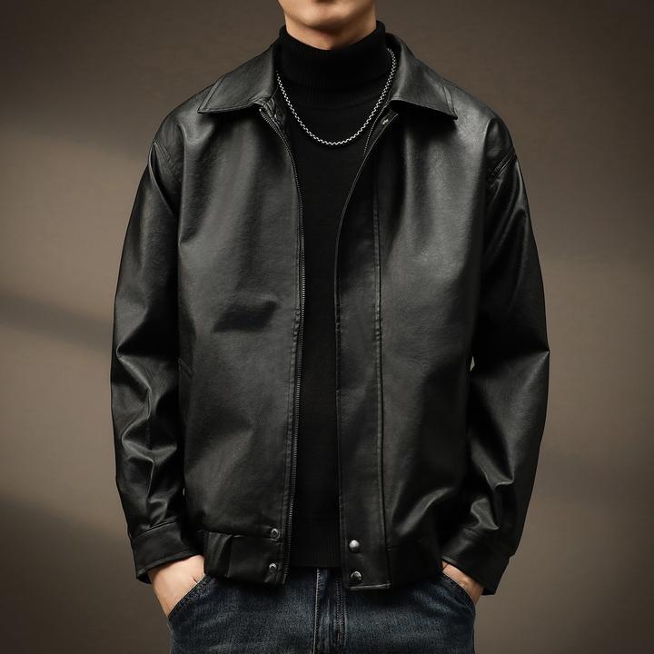 高端美式复古机车PU皮衣男2026春秋新款宽松痞帅飞行黑色夹克外套