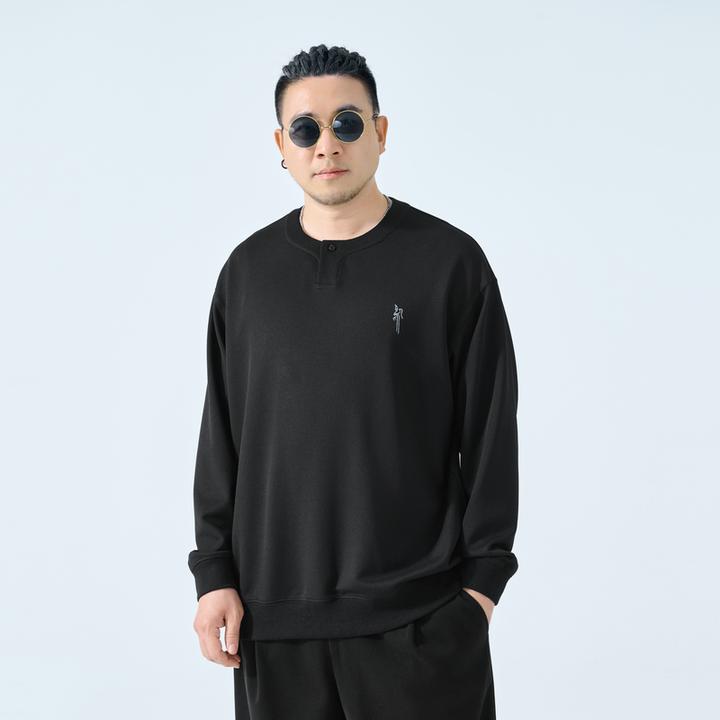半墨大码男装中式宽松圆领长袖卫衣胖子男士秋季新款休闲上衣3256