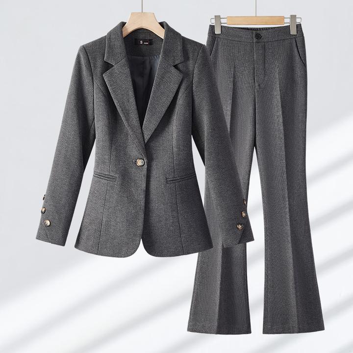 灰色毛呢西装套装女2025新款春秋季高级感工作服职业西服外套加厚