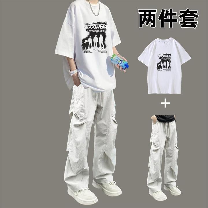 2025新款夏季男生套装痞帅气学生潮流一整套搭配薄款长裤酷帅穿搭