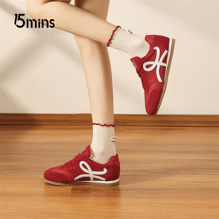 15MINS/15分钟爆款红色德训鞋女阿甘鞋2025年新款时尚休闲运动鞋