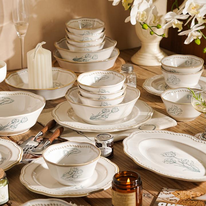 复古清新高级感陶瓷碗碟碗盘餐具家用2025新款高颜值乔迁新居