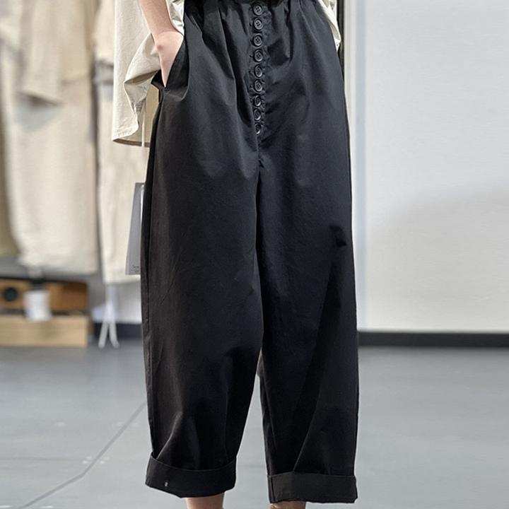 文艺韩版一排扣宽松显瘦休闲百搭纯色棉质哈伦垮裤女式2025春秋季