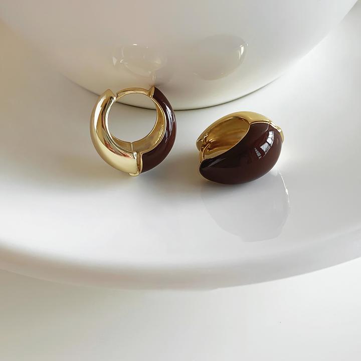 铜合金耳饰  美拉德咖色双面耳扣女2025新款轻奢小众耳环秋冬耳饰