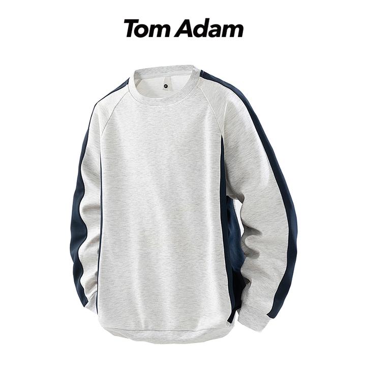 TOMADAM撞色拼接圆领卫衣男秋季2025新款运动健身宽松打底衫