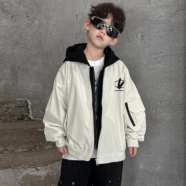 男童痞帅外套春秋款2025春装新款中大童酷帅夹克男孩时髦连帽衫潮